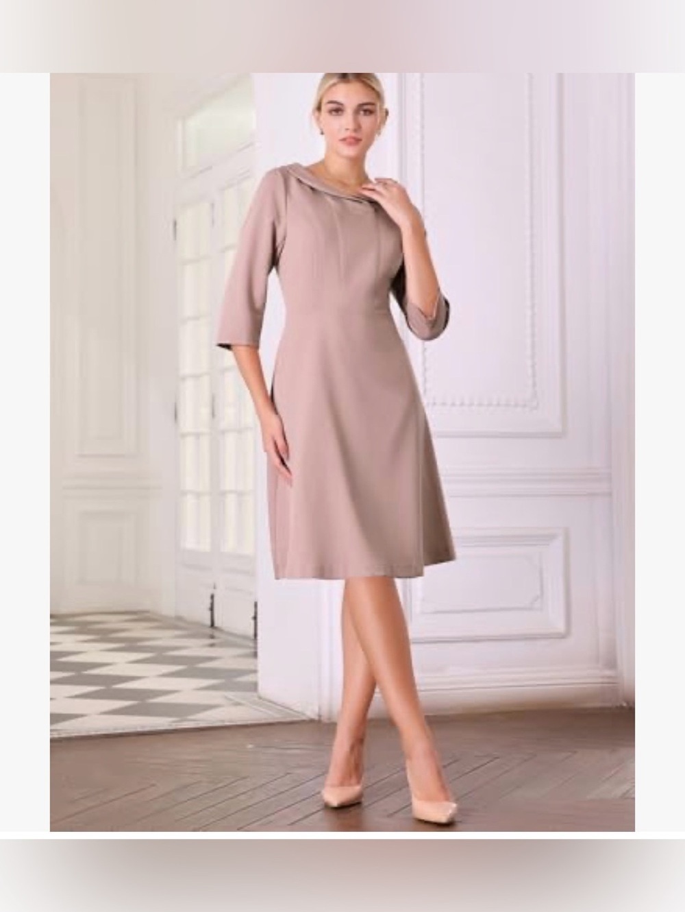 Classic Rose Pink Midi Dress with Peter Pan Collar